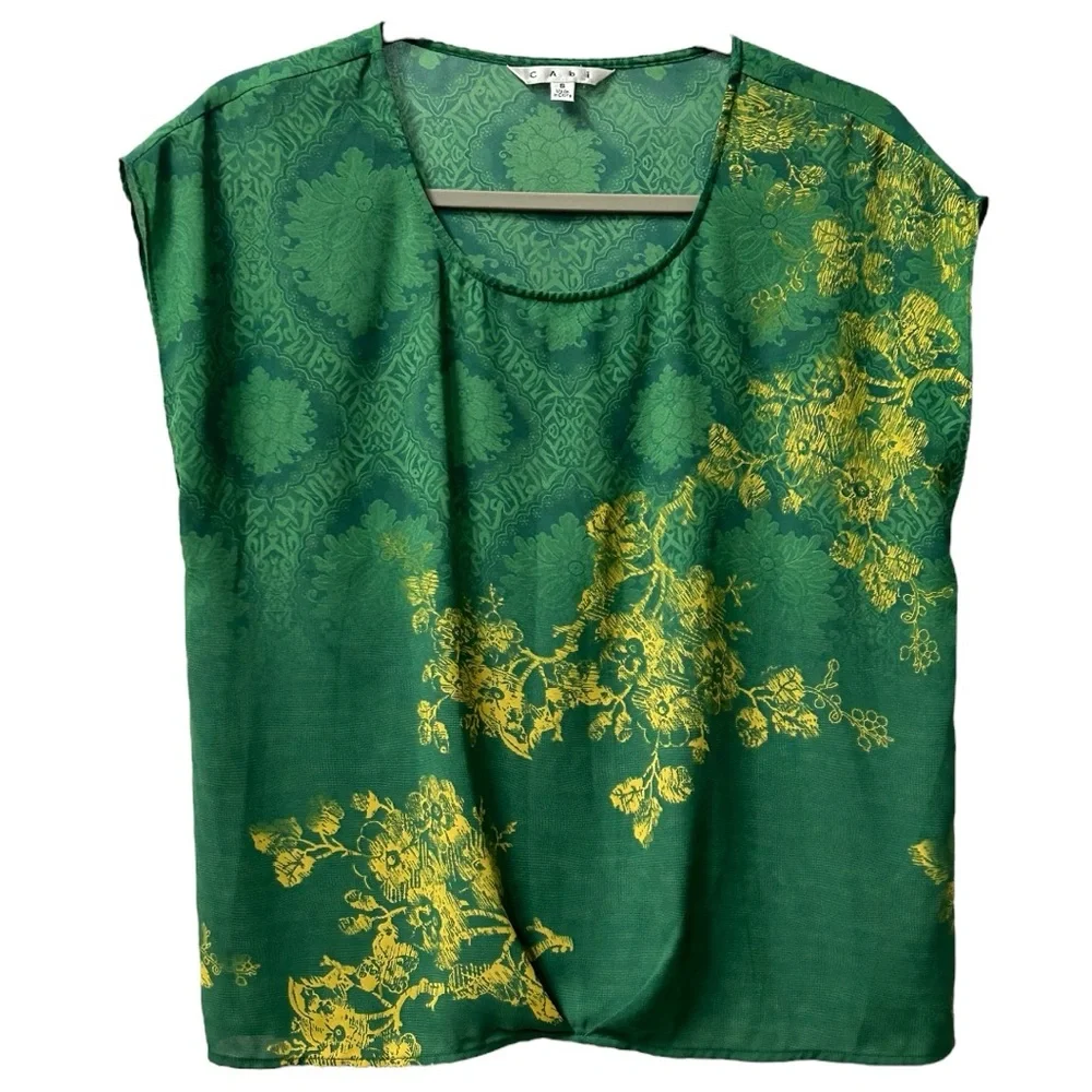 CAbi‎ Women’s  Green with Envy Short Sleeve Blouse   Sz S - Picture 2 of 7